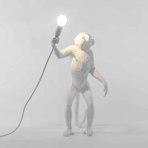 białą lampa małpa trzymająca żarówkę