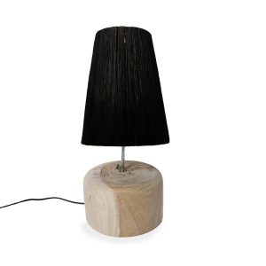 THE RAFFIA - Lampa Stołowa z Rafii i Drewna Tekowego Wys.55cm - Bazar Bizar - JABR107NB